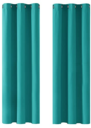 Deconovo Ogenomskinliga gardiner med öljetter för sovrum, termogardiner, ogenomskinlig gardin med köldskydd, termogardin med värmeskydd, tjock termogardin, 183 x 107 cm (längd x bredd), turkos, set om 2