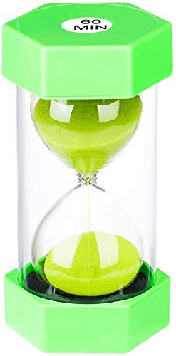 SuLiao Reloj de arena de 60 minutos, plástico, reloj de arena verde, 1 hora, reloj de arena grande, reloj de arena para niños, juegos, aula, cocina, decorativo, pequeño, cristal de 1 hora, reloj de