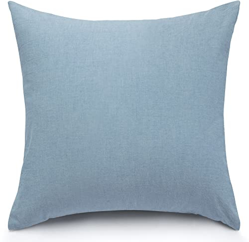 ATsense 2er Set Kissenbezug 80x80 cm - 100% Gewaschene Baumwolle, Hellblau Kopfkissenbezug mit Reißverschluss, Oeko-TEX Zertifiziert Weich, Nicht Lleicht Verformbar