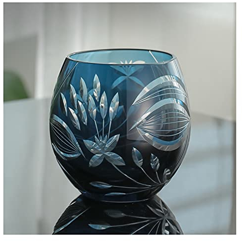 Vasos 10 oz (aproximadamente 320 ml) Vidrio de roca grabado a mano Adecuado para Escocia, ron, ginebra, coñac, vintage cocktails vidrio Vasos de agua Vaso de barra (Color : Blue)