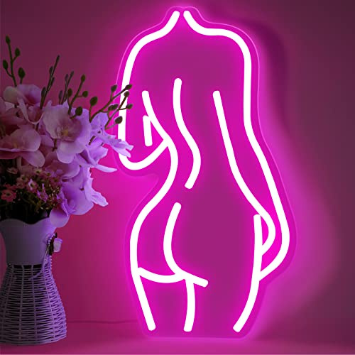 Lady Back Neon Signs LED Pink Decorative Light Sign for Bedroom, Bar, Garage, Club, Living Room, Party, 16.6x9 Inch