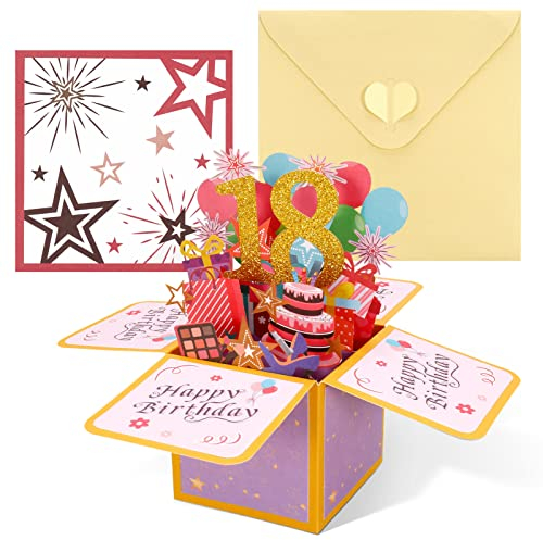 Geburtstagskarte,3D Pop Up Karte Geburtstag Pop Up Grußkarten Glückwünsche Geburtstagskarten mit Umschlag für Mama Frauen Männer Romantik Geschenk-Karte zum 18.Geburtstag (18th)