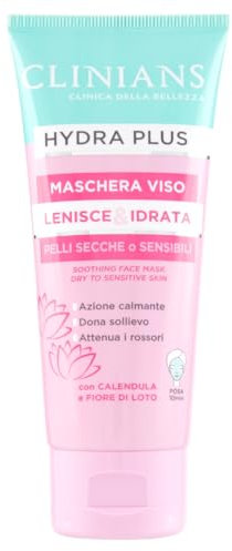 CLINIANS | Hydra Plus Maschera Viso Lenitiva, Dermatologicamente Testato, Made in Italy, 75 ml