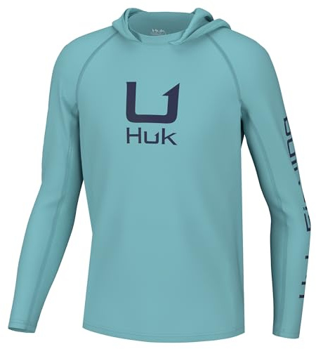 HUK Youth Icon X Hoodie, Fishing Shirt with Sun Protection for Kids, Marine Blue, Large