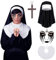 HOWAF Nonne Kostüm Damen, Nonnen Kopfbedeckung Nonnenhaube und Kragen Halloween Haarreif Kreuz Kette Holz Kreuzkette Halloween Tattoo Glitzersteine Gesicht für Hallowee Kostüm Karneval Fasching Kostüm
