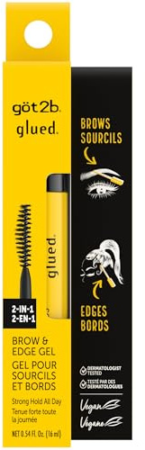 got2b Glued 2-in-1 Brow Gel & Edge Control, 0.54 Fl Oz, Strong Hold Styling Eyebrow Gel and Hair Mascara for Flyaways and Frizz with Castor Oil, Sweat-Resistant with Quick Dry, Clear Finish