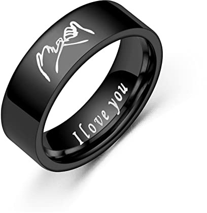 Yifnny Anello Coppia, 2 Pezzi Anello di Promessa Mignolo per Coppie Anello Mano nella Mano I LOVE YOU Anello dell'Amicizia Abbinato Fedi Fidanzamento per Uomo Donna (Nero, taglia 7)