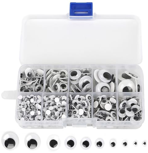 SHUBEIEUMI 600 Pezzi Occhi in Plastica Autoadesivi Mobili 5mm-15mm per Fai da Te Scrapbooking Giocattoli Accessori