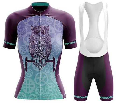 Maillot Ciclismo Mujer Ropa Bici MTB Verano Conjunto Ciclista Manga Corta,Traje Bicicleta Camiseta Ciclo y Culotte Tirantes con 19D Gel Acolchado,Completa Jerseys Transpirable Secado Rápido(B10,M)