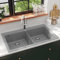 Gecheer Lavello,Lavandino,da Cucina,Doppia Vasca,in Granito,Colore Grigio,con Montaggio Sopra,860x510 mm,Lavello Cucina 2 Vasche in Granito,Lavello Incasso,Lavello Cucina Incasso,Lavello 2 Vasche