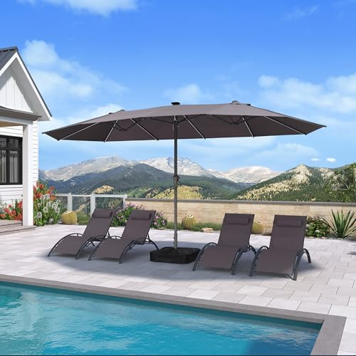 PURPLE LEAF Parasol de Jardin Extérieur 455 x 270 cm en Aluminium, Grand Parasol Double avec LED et Pied, pour Terrasse, Jardin, Balcon et Piscine, Gris