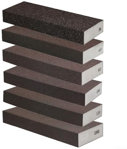 Bloc éponge de ponçage lavable et réutilisable avec 6 options de grain pour une utilisation humide et sèche sur bois, métal, peinture, plastique et cloisons sèches (grain 180)
