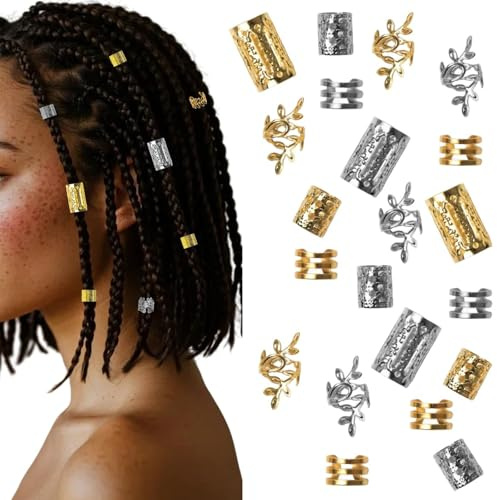 Teouuas 80 Pièces Bijoux Cheveux Tresse, Bijoux de Cheveux, Doré, Argent Hair Jewel, Accessoires Métal Réglables pour Dreadlocks, Anneaux et Pinces, Unisex pour Hommes et Femmes