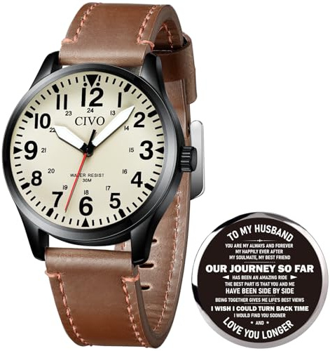 CIVO Christmas Gifts for Men: Quartz Big Numbers Easy Read Wristwatch - Stylish Water Resistant Gift for Husband