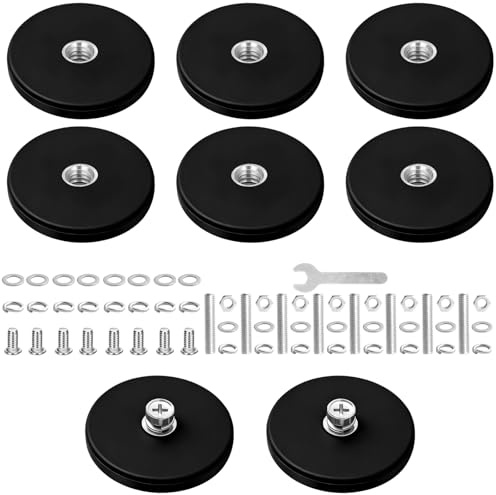 8 Piezas Imanes de Neodimio,43 mm Imanes Fuertes de goma Antideslizantes con Rosca 5,Fuerza de Sujeción de 15kg,Base de Montaje Magnética para Automóviles,Lámparas,Cámara