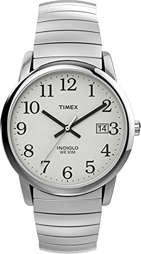 Timex Men's Easy Reader 35mm Watch – Silver-Tone Case White Dial with Silver-Tone Tapered Expansion Band