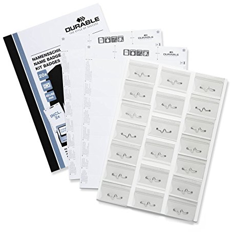 Durable Badgemaker Pack Tout-en-un 20 Porte-badges avec Epingle 40 x 60 mm + 2 Planches d'insertions