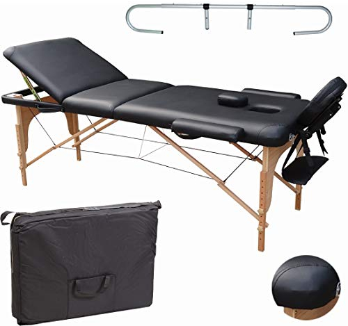 Beltom® LETTINO MASSAGGIO PORTATILE PIEGHEVOLE 3 ZONE IN LEGNO XL 195X70 CM. PORTAROTOLO+BORSA+PANNELLO REIKI. ANGOLI ARROTONDATI E RINFORZATI-ESTETICA FISIOTERAPIA FISIOTERAPISTA TATTOO TATUAGGI-Nero