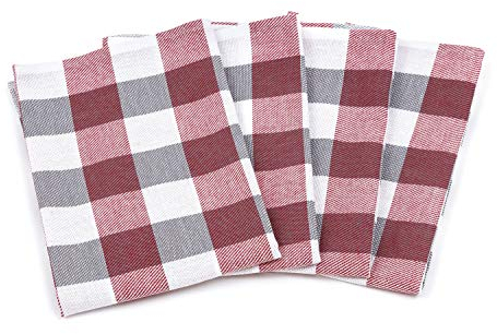 Zestri 4er-Set Geschirrtücher - Made IN EU - 100% Baumwolle - Kariert Geschirrhandtücher Saugstark Rot | 50 x 70 cm