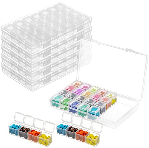Lawei 5er x 28 Fächer Diamond Painting Aufbewahrungsboxen Sortimentskästen Transparent Sortimentsbox Einstellbar Diamant Kunststoff Aufbewahrungbox für Kleinteile Nägel Perlen Strasssteine Schmuck