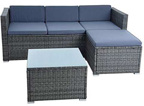 ESTEXO Rattan Lounge Sitzgruppe Polyrattan Gartenmöbel Set Couch 3-Sitzer Rattanmöbel Sofa Set Essgruppe Gartenset Balkon-Set (Anthrazit-Grau)