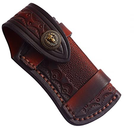 MiOYOOW Pocket Knife Sheath, Knife Pouch Leather Knife Holster 4'' Folding Knife Sheath Knife Holder for Trapper Knife Small Folding Knife Sheath（Without Knife ), Red Brown