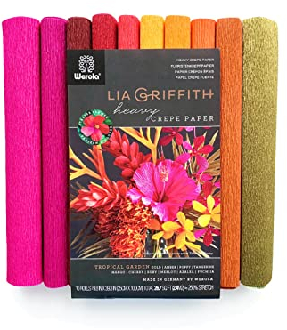 Lia Griffith Krepppapier, schwer, 25 cm x 100 cm, tropischer Garten, 10 Rollen