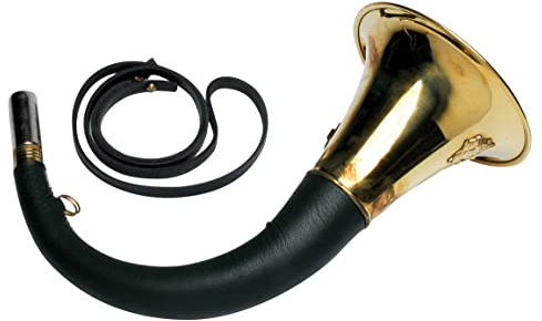 JANUEL - Corne Forme de Cor Gainée Marron en Laiton de Chasse - 50cm Taille
