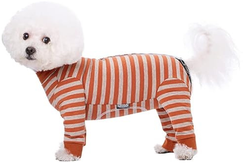 Dog Striped Recovery Suit, Puppy After Surgery Onesie for Female Male Dogs, Dogs Cats Long Sleeve Pajamas Bodysuit, Surgery Abdominal Wound Bandages Clothes, Dog Pant for Shedding Skin Disease