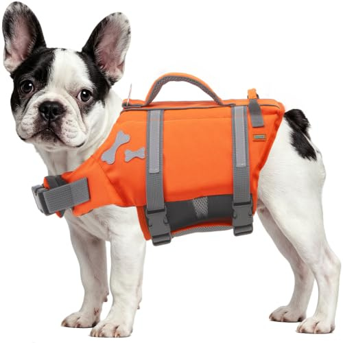 EMUST Dog Life Jackets, Dog Life Vests for Swimming with High Buoyancy, S | Reflective & Adjustable Dog Float Jacket with Quick-Release Buckles for Small Dogs, Orange