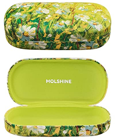 molshine Hard Shell Leather Sunglasses Case,Classic Large Glasses Case for Women Men,Sunglass Eyeglasses (Green Daisy)
