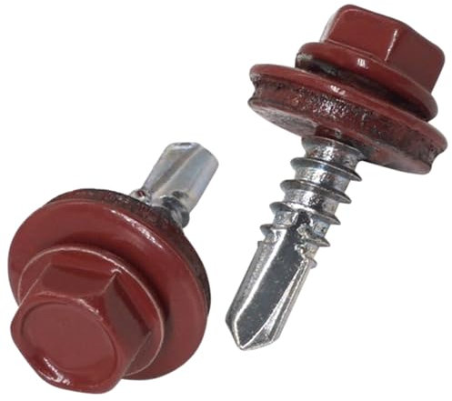 SKIR'CO (50 piezas) Tornillos para techos, cabeza hexagonal, tornillos autoperforantes pintados de 4,8 x 19 mm con arandelas EPDM (rojo óxido RAL 3009)