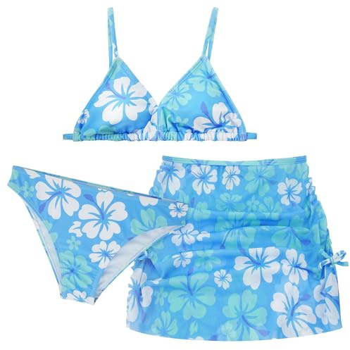 SEAUR Set bikini per ragazze con gonna 3 pezzi Moda stampato Costume da bagno imbottito Abbigliamento da bagno per 140-170cm, 170