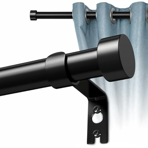 Qualsen Barra Cortinas Extensible con Soportes, 45-114 cm, Negro