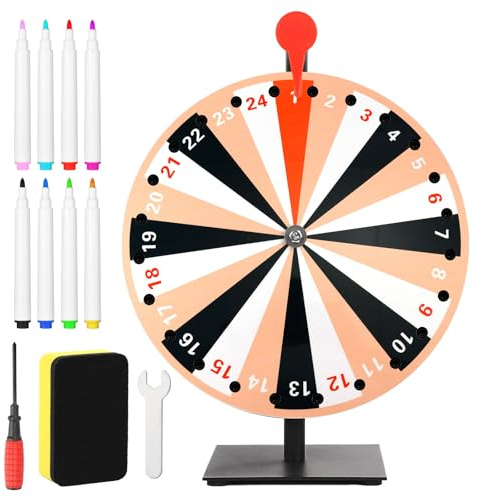 Kit Ruota dei Premi Girevole da 40cm, Ruota da Tavolo a 24 Slot Ruota della Lotteria con Supporto Ruota della Roulette per Carnevale Fiere Vinci Giochi di Giri della Fortuna (Arancione & Nero)