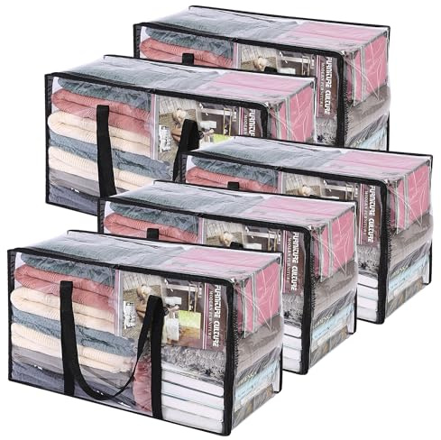 Vieshful 5 Pack Clear Comforter Storage Bag, 60L Clothes Storage Bag with Zipper Closet Organizer, Plastic Storage Containers Moving bags for Comforter, Blanket, Bedding, Duvet, Toys | Plastic Storage Bag, Foldable Closet Organizer, For Comforter Blanket Bedding Duvet Toys, Moving Bags