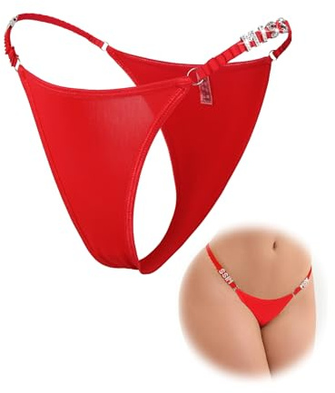 comeondear String Ficelle Femme Sexy Érotique Mini G-String Taille Basse Culottes Chic Hot Grande Taille Bikini Tanga Transparent Slips sous-vêtements Feminins Underwear Shorty Thong(Rouge,M)