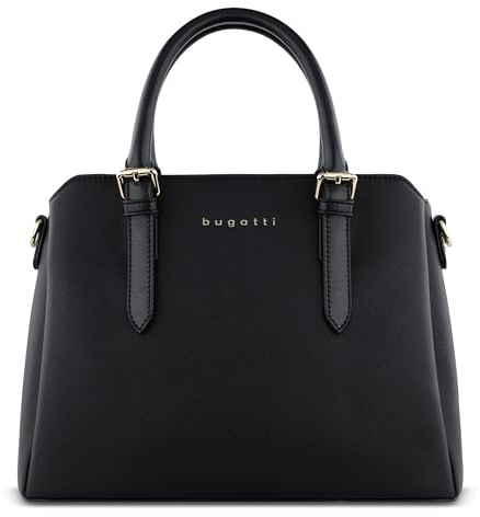 bugatti Ella Handtasche Damen, Bowling Bag mittel in Saffiano-Art aus Kunstleder, schwarz