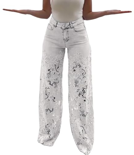 Jeansbyxor för kvinnor, vida ben – denimbyxor med spets, lapptäcke, baggy Y2K-jeans, hög midja, palazzobyxor, sexiga höftjeans, eleganta stretchbyxor, stora storlekar, tubjeans, estetiska streetwear