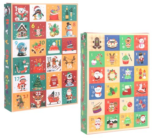 Christmas Empty Advent Boxes, Christmas Advent Calendar Boxes Fill Your Own, 2pcs Xmas Empty Advent Calendar Boxes, 24Days Countdown Gift Box for Xmas Party Gift Festival Present Decoration