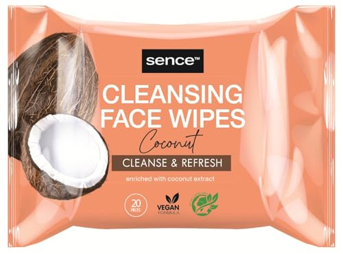 Lot de 3 paquets de 20 lingettes nettoyantes pour le visage et les soins du visage en coco végétaliennes - Lingettes démaquillantes pour le maquillage - Sence Beauty et cosmétiques