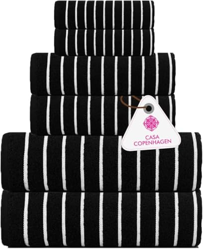 Casa Copenhagen, 6teiliges Designer Handtuch Geschenkset aus 100% ägyptischer Baumwolle Schwarz, 600 g/m² (2Badetücher, 2Handtücher, 2Waschhandschuhe) Geschenkbox für Damen & Herren