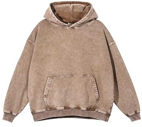 Herrtröja med kraftig överdimensionerad huvtröja i vintage fleece bomull, streetwear tröja för män och kvinnor