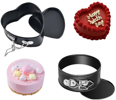 JDCMEI 2 Pezzi Tortiera Apribile, Teglia Torta da Forno Antiaderente, Mini Stampo Torta de 12cm, Stampi per Dolci a Forma di Cuore, Teglie Antiaderenti con Fondo Piatto per Torte, Pizze e Pancake