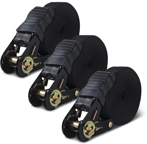 3 Piezas Cinchas de Amarre Carraca, Eslingas de Amarre 6m, Cinchas Correas de Trinquete 25mm, Eslingas 1000kg Capacidad de Carga, Cincha de Sujeción para Lonas y Equipaje, Certificadas DIN EN 12195-2