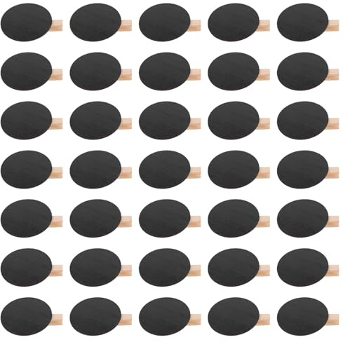 Cabilock 50 Mini Letreros de Pizarra con Clip de Madera Redondos Negros, Portapapeles para Notas y Mensajes, 50 Piezas, Ideales para Oficina, Hogar y Organización Escolar