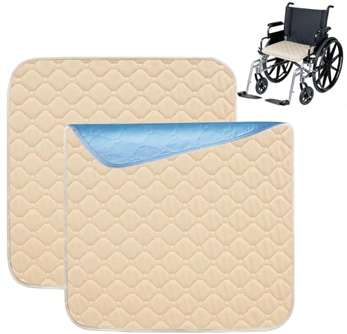 2Pcs Waterproof Seat Protector Pads Incontinence Chair Pad 50 * 50cm | Protective Absorbent Wheelchair Cushion Sofa Mat Washable Anti-Slip for Elder Adults Menstruation Armchair Car Seats Beige