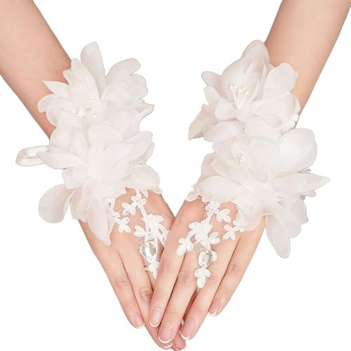 TSWNG Gants de mariée en dentelle, sans doigts, pour femme, blancs, manchons en dentelle, gants de soirée, gants élégants pour mariage, bal de fin d'année, fête, opéra