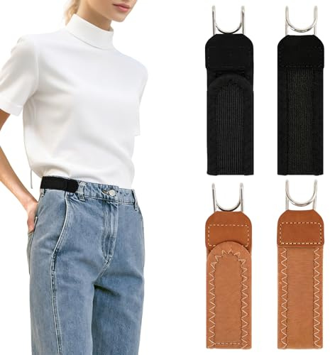 4 Piezas Cinturón Elástico Invisible sin Hebilla para Hombre y Mujer, Cinturón Ajustable con Gancho de Metal y Cierre, Cinturón Extensible para Jeans, Trabajo, Uso Diario y Ocio, Práctico y Cómodo