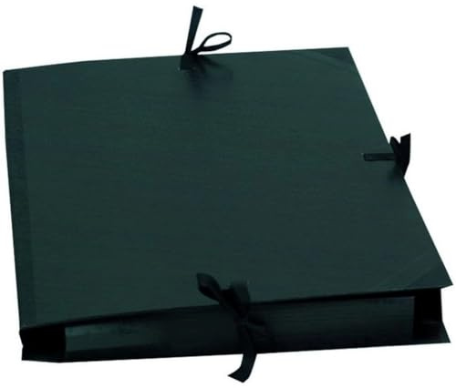 Exacompta - Réf. 25738E - 5 cartons à dessin kraft noir vernis - avec rubans tissu - dos et coins toilés - garde noire - dimensions 32 x 45 cm - format à classer A3 - couleur noir